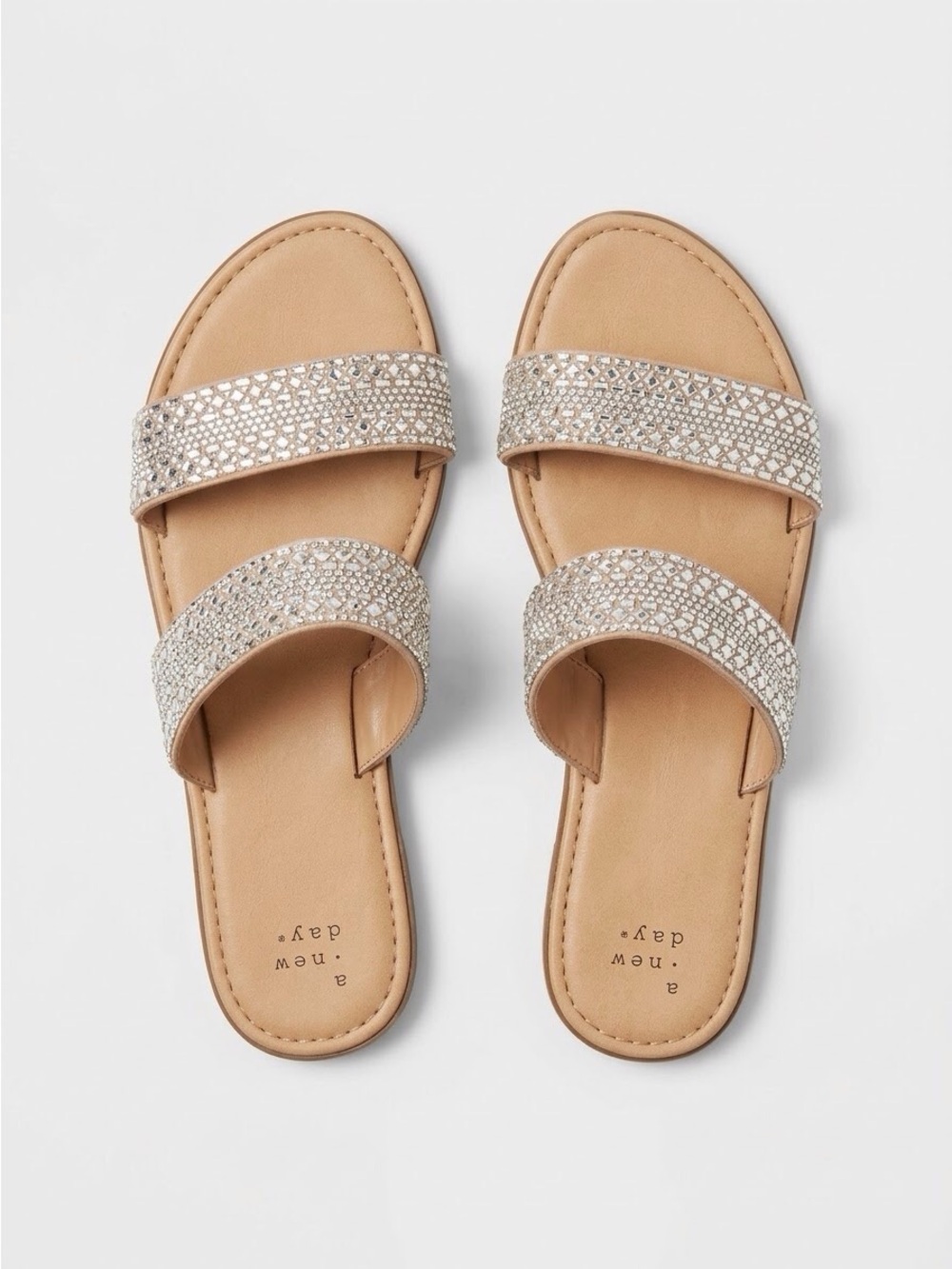A New Day Sparkly Rhinestone Double Strap Slide Sandals Size 9.5 Very Good